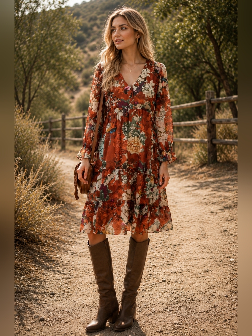 ANTHROPOLOGIE Hemant & Nandita Zeri Bird Floral Peasant Dress Rust Orange - Picture 2 of 12